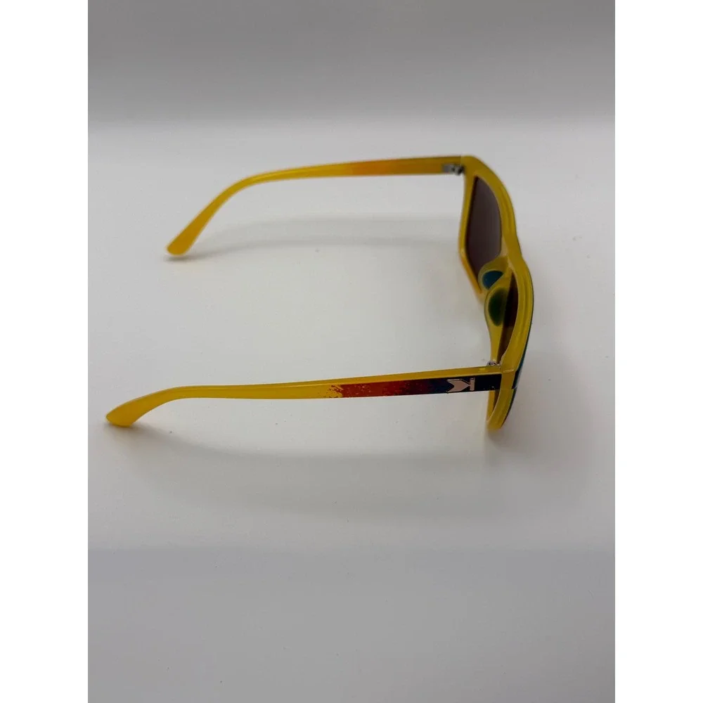 Knockaround Sunglasses Yellow Orange Frame Mirror Lens Logo K‎ on Lens